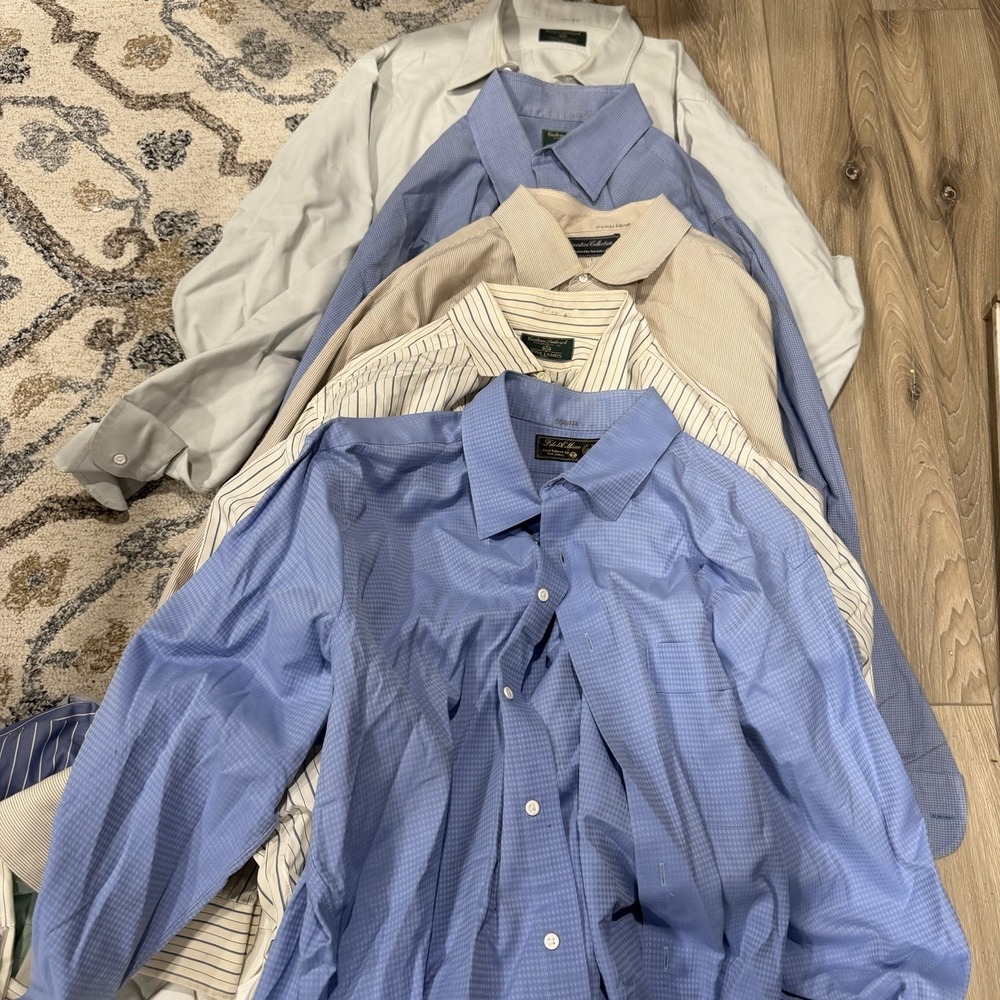 Lot Of 22. Tom James Executive Collection Dress Shirt Mens L Blue Stripe Classic
